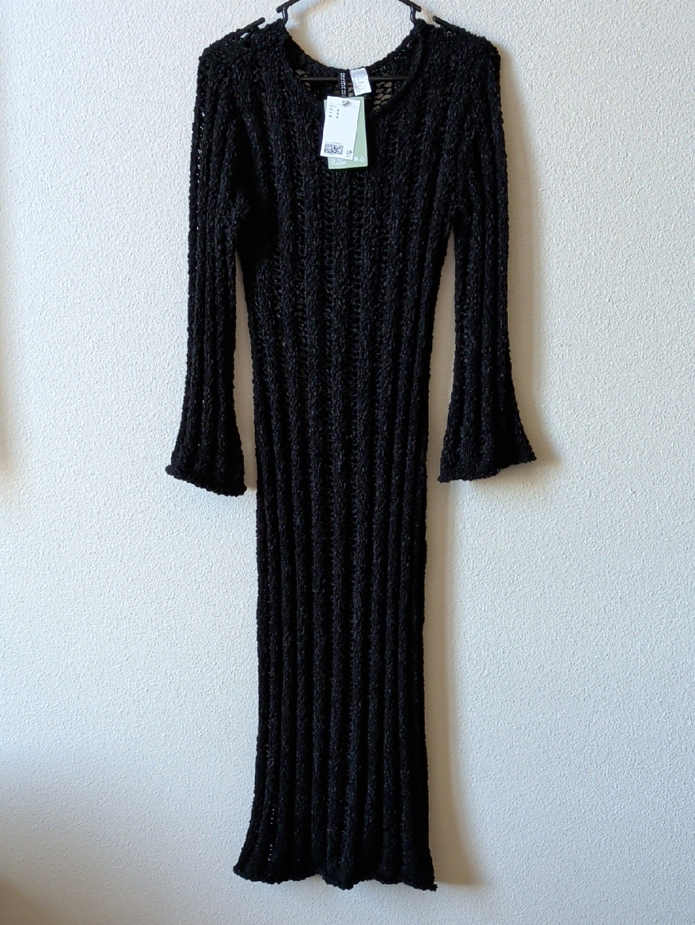 H&M divided Black Ribbed Knit Bell Sleeve Maxi Dress NWT